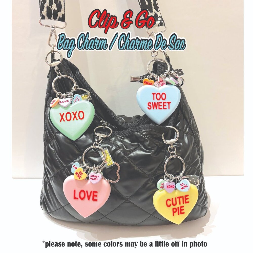 New Handmade "CLIP & GO" Resin Bag Charms (Conversation Hearts)